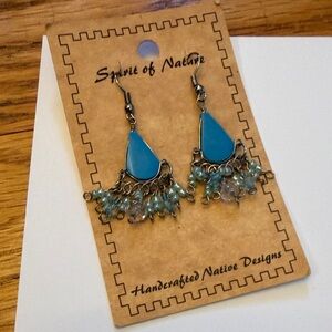 Handcrafted Native Design Blue and Silver Teardrop Earrings NEW
